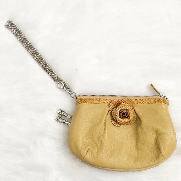Brighton Wristley Yellow Leather Croco Rose Pouch Clutch